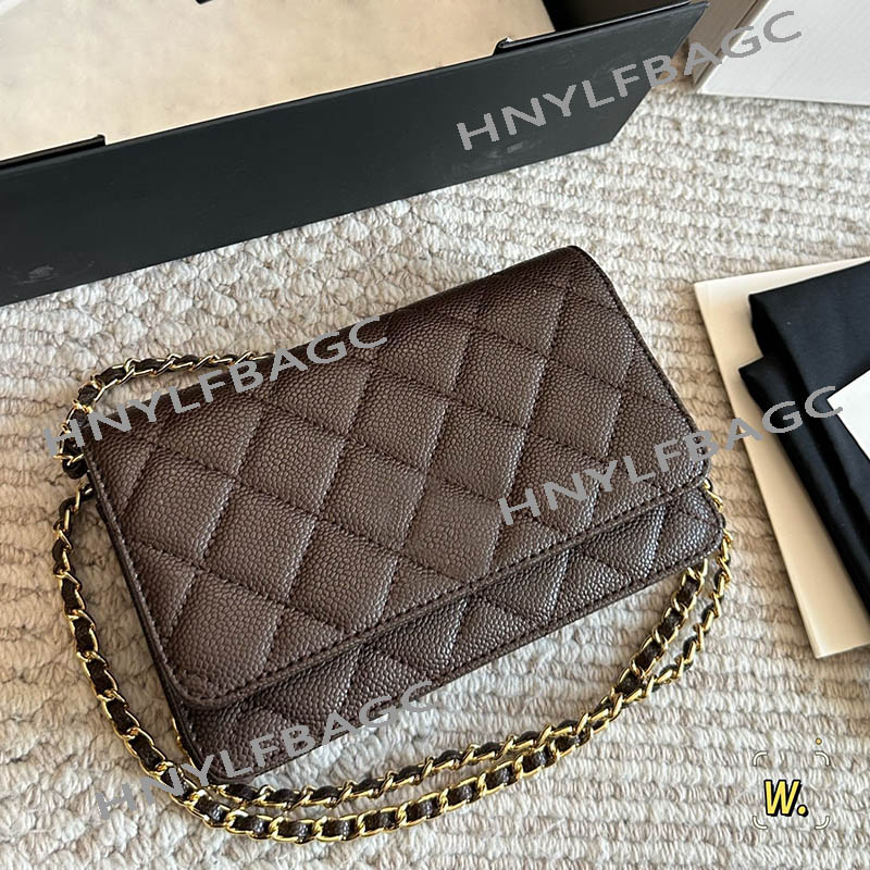 Ladies Designer Card Holder Walllet Flap Bag Caviar Leather 8 Colors Golden Hardware Matelasse Chain Diamond Lattice Crossbody Coin Purse Shoulder Handbag 19cm