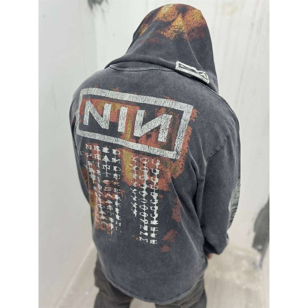 Washed Saint NIN Nine-Inch Nail Long Sleeves T-Shirt Men Women High Quality Heavy Fabric Unisex Tops Tee T Shirt