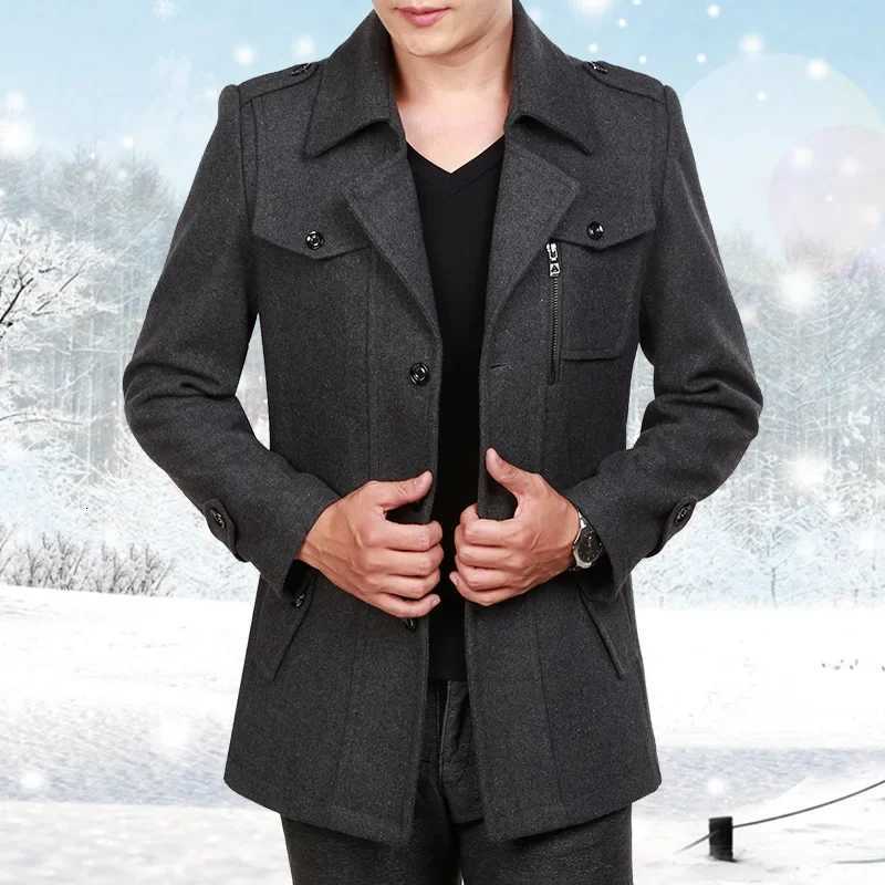 New Fashion Men Middle Long Scarf Collar Woolen Coat Jacket Male Winter Thick Warm Solid Color Casual Slim-fit Trench OuterwearT251125