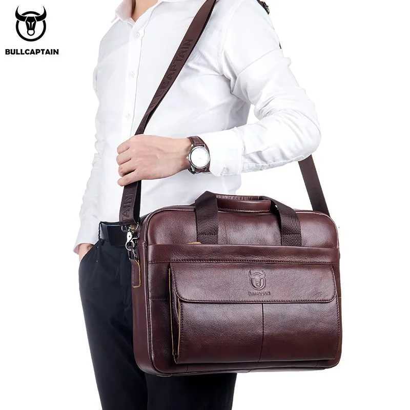 BULLCAPTAIN Mens Genuine Leather Handbag 14 Inch Laptop Briefcase Large Capacity Crossbody Business Computer Bag For ManT251125