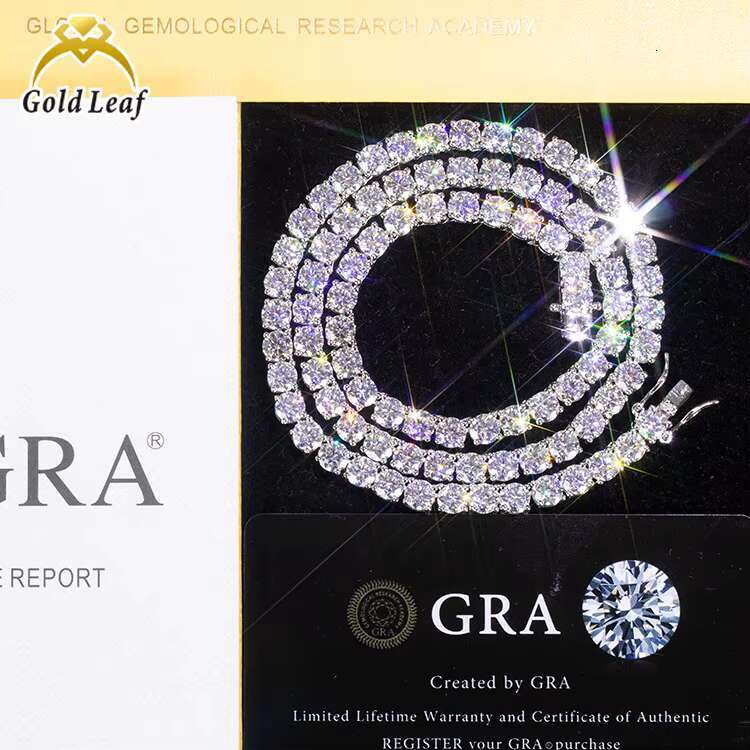 GRA Trendy Hiphop Tennis Chain Bracelet 925 Silver Sting Necklace Gold Plated 3mm 5A+ Moissanite Cubic Tennis Chains