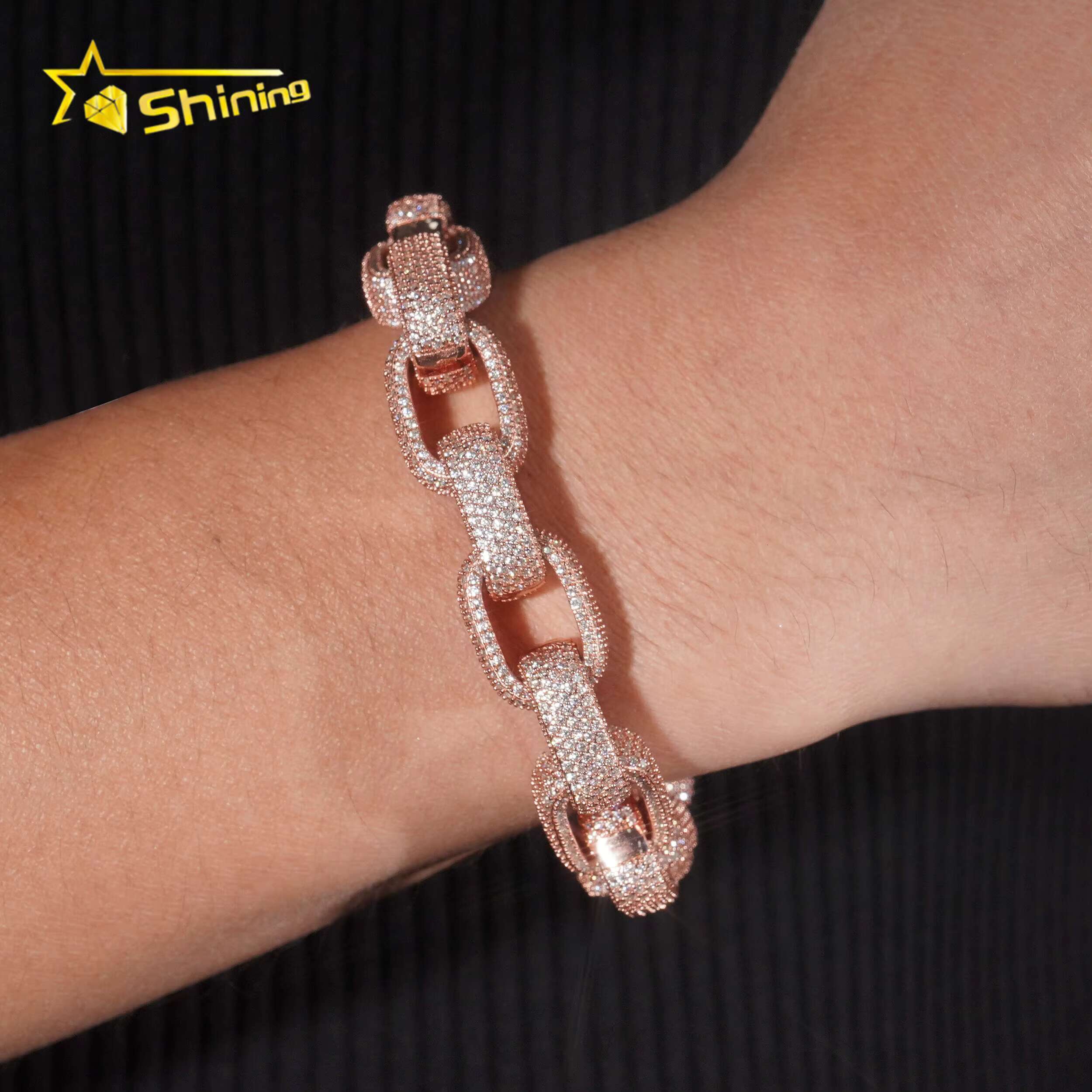 Silver 925 Gold Plated 13MM Pass Diamond Tester Hip Hop Jewelry Custom VVS Moissanite Cuban Link Chain Bracelet Men Jewelry