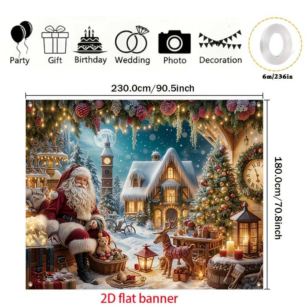 tapestry Festive Christmas - Durable Polyester Santa Claus Gingerbread House Scene with Snowy VillageM251125