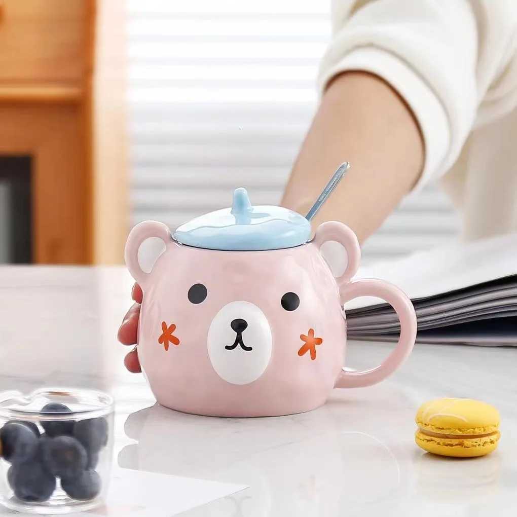Bear Mug Cartoon Honey Bear Ceramic Water Bottle with Lid and Spoon Kawaii Office Home Coffee Cup Lovers Holiday Lovely Gift Y251125
