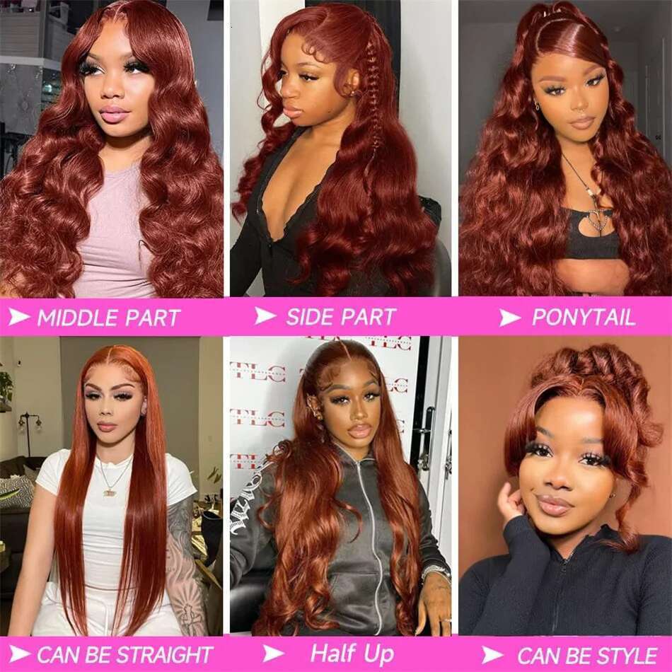 Reddish HD 13X6 Front Human Hair Wigs For Women Brazilian Colored Red Brown Straight Lace Frontal Wig Pre Plucked