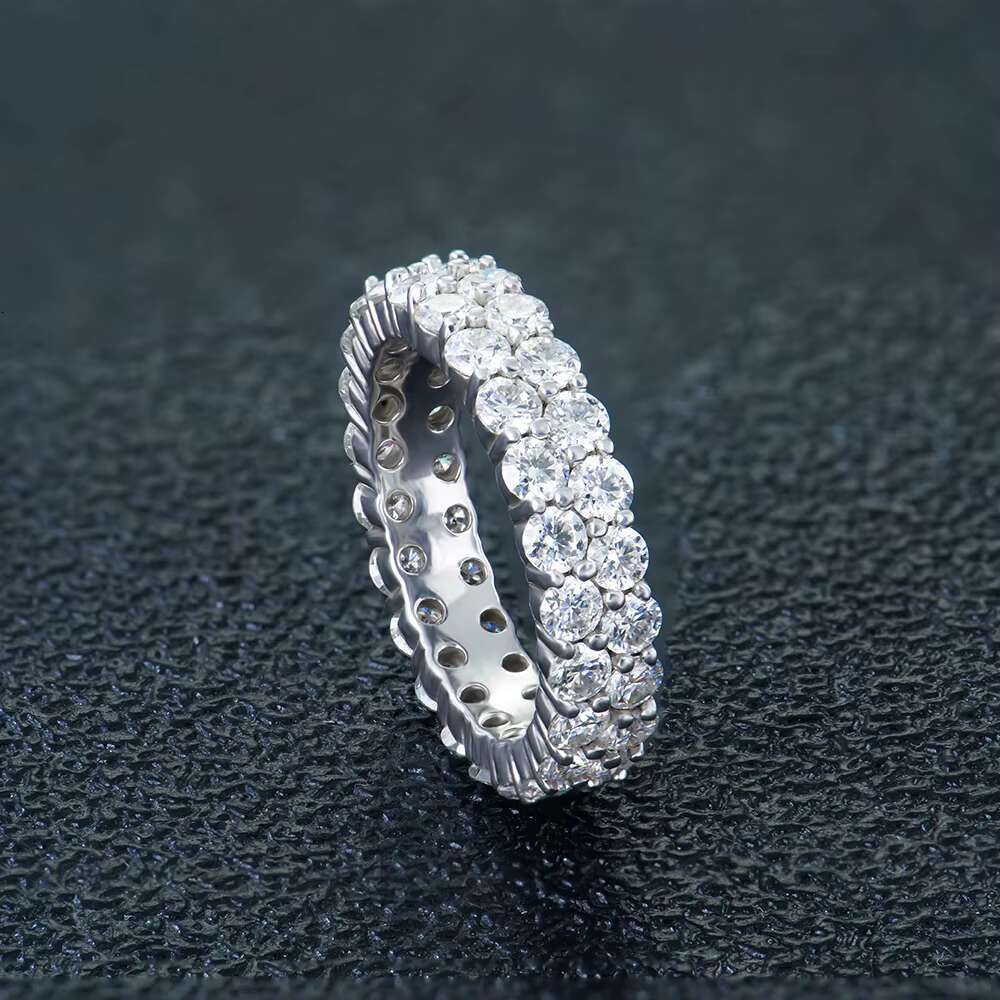 Stocks Fine Jewelry Moissanite Tennis Rings 925 Sterling Silver Full Circle Double Row Moissanite Rings Hip Hop Jewelry