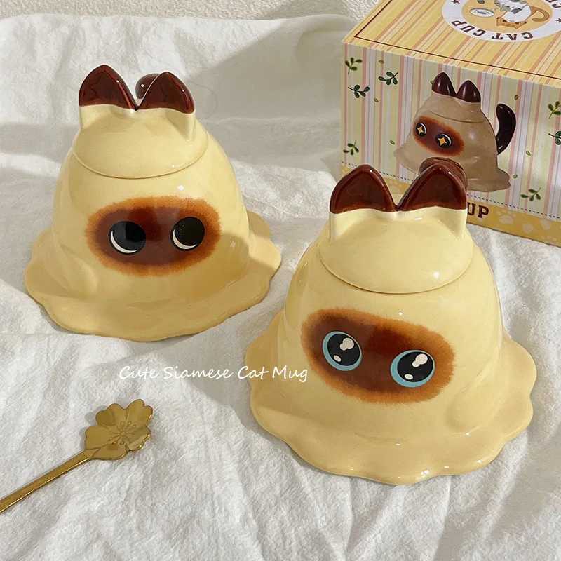 Cup Cartoon Cute Spoon With Lid Creative Large Capacity Water Cup WomenS Cup Funny Couple Coffee Cup Ceramic Cup Mug Y251125