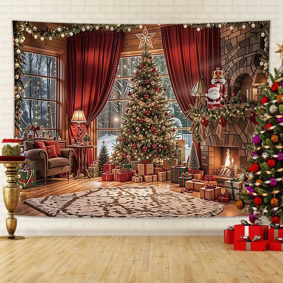 1pc Christmas decoration tapestry home decoration Christmas tree window and forest New Year photography background tapestryM251125