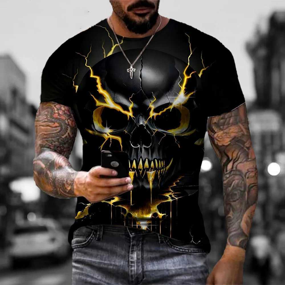 Mens horror skull print T-shirt 3D printed retro O-neck short sleeved fashionable oversized T-shirt mens summer streetwear W250425