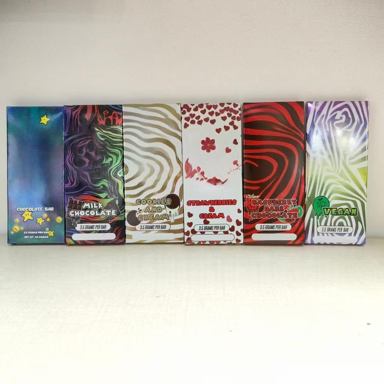 Empty ONEUP 3.5G Chocolate Bar Packaging Box ,Packing Foil, Mold and Display Box,A variety of Flavours Paper Boxes