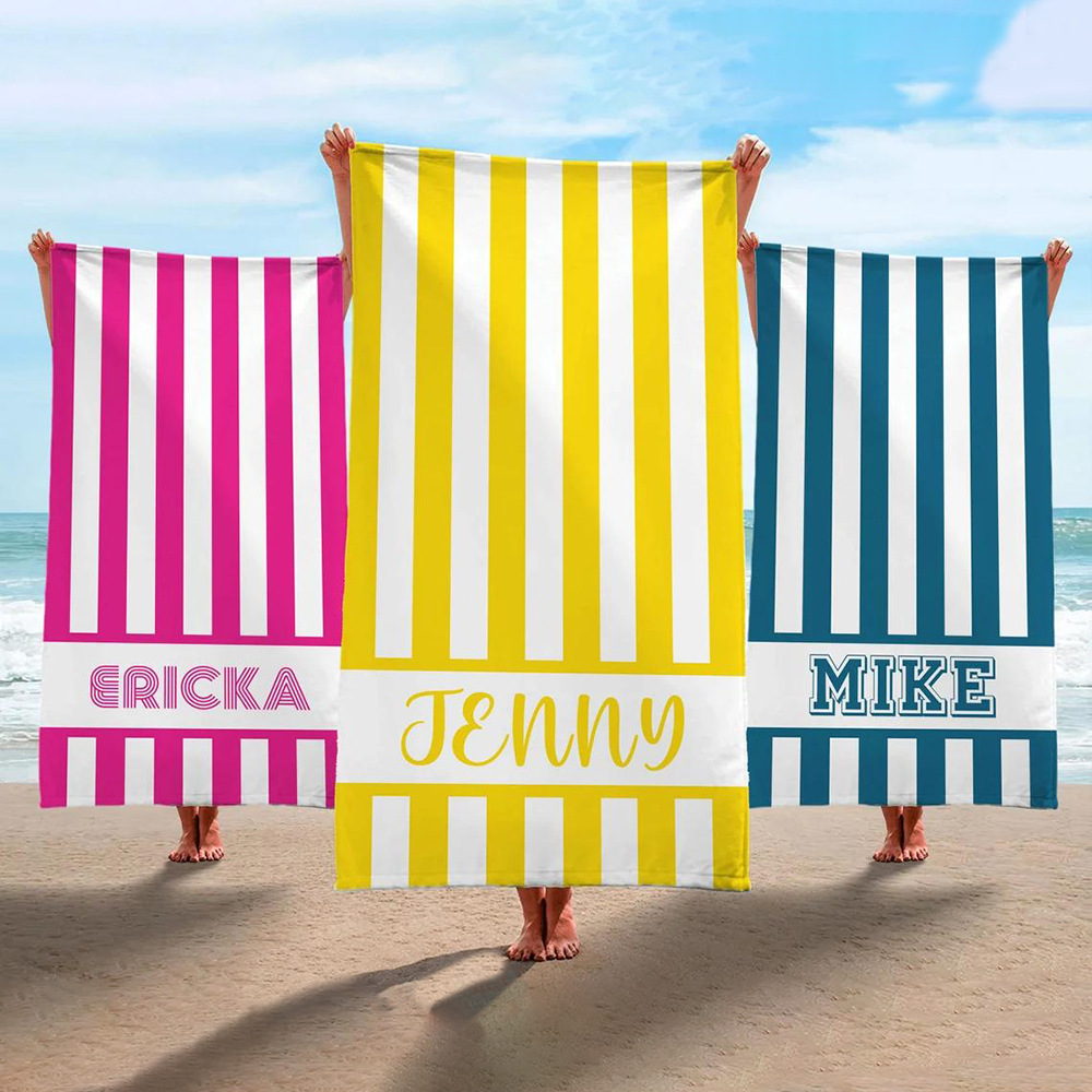 Towel Personalized Beach Towels Palm Tree Striped Girls Trip Custom With Name Kids Pool Party Family Vacation