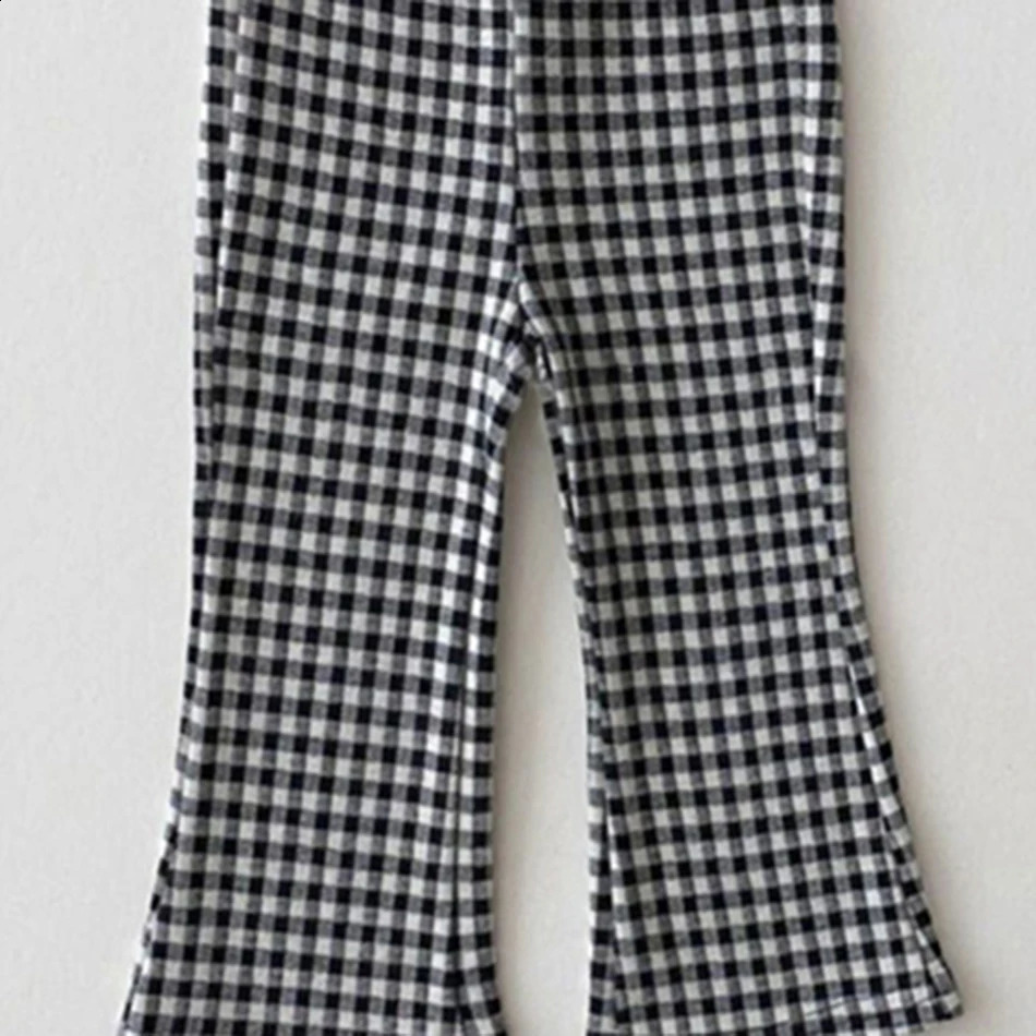 Autumn Spring Girls Fashion Leopard Dots Plaid Flared Pants Childrens Long Trouser for Little Princess 250422