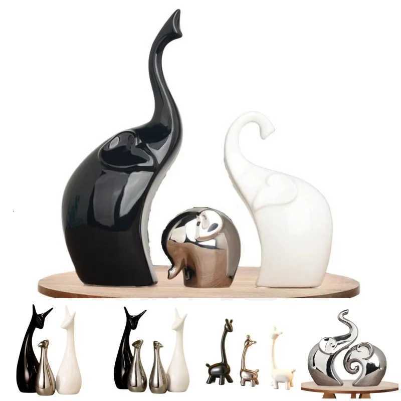Luxury Nordic Ins Ceramic Ornaments Elephants/Deers/Giraffes Black/White/Silver Porcelain Decoration Home Decor Figurines Y251125