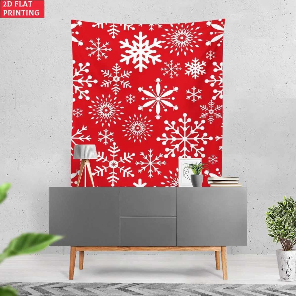 Red snowflake winter pattern tapestry Christmas holiday wall art festive decor home decoration living roomM251125