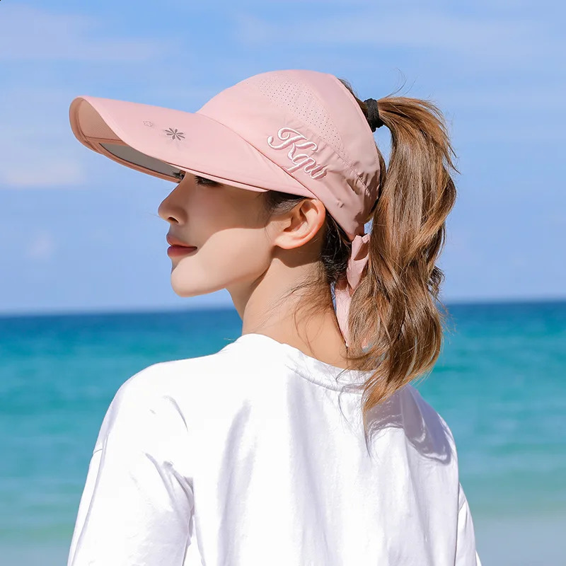 Summer Sun Hat Visor Caps Female Scalable Brim Empty Top Baseball Cap UV Protection Beach Sun Visor Hats For Women 250424