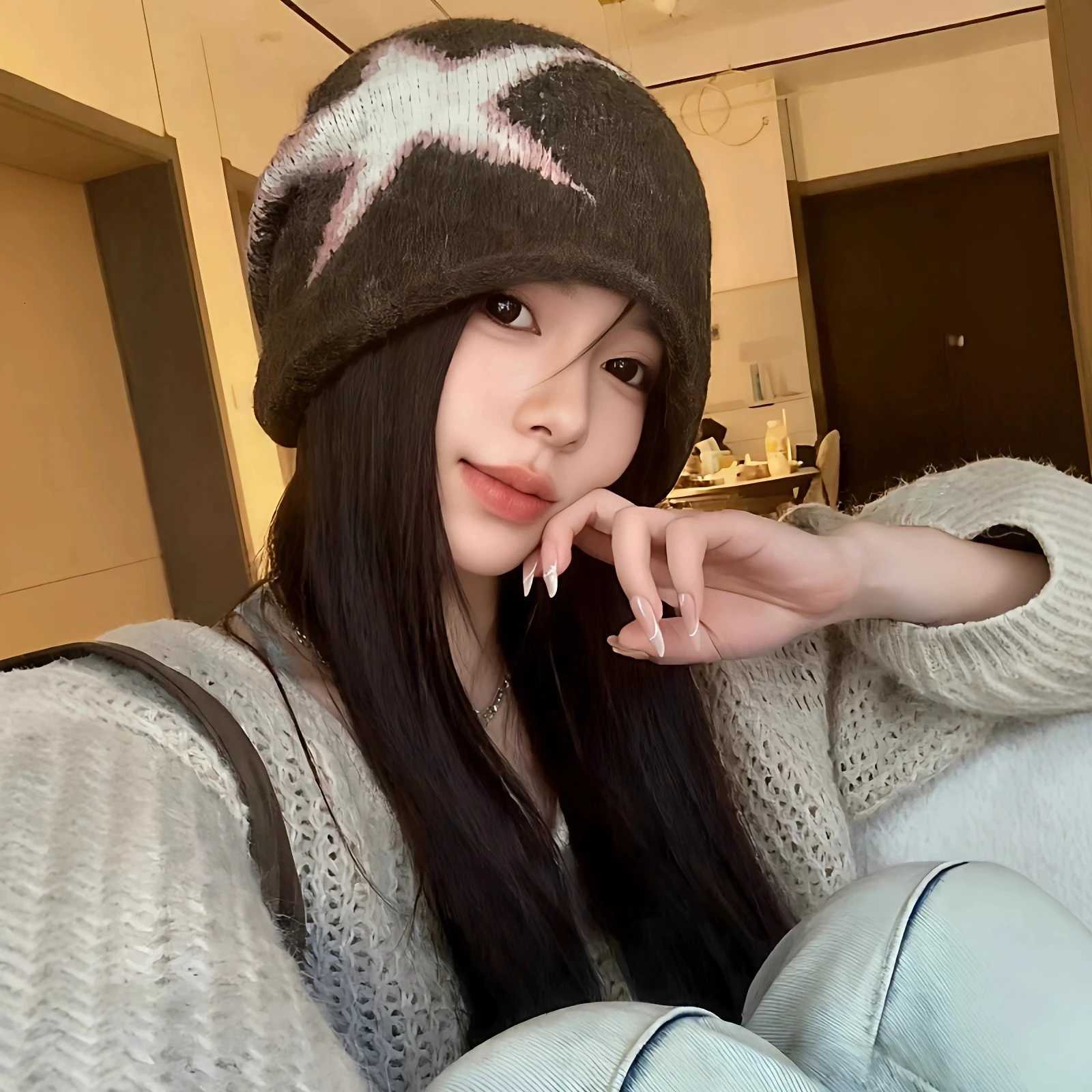 Autumn and Winter Knitted Wool Pullover Hat with Fleece Lining Large Head Circumference Ear Protection Rolled Edge Slouchy Hat W251125