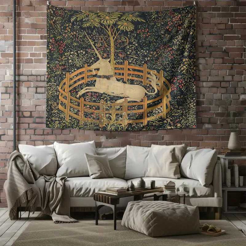 Fantasy Horse Tapestry Forest Deer Wall Hanging Woodland Nature Home Decor Aesthetic Room Art Vintage Gothic Wall ArtM251125