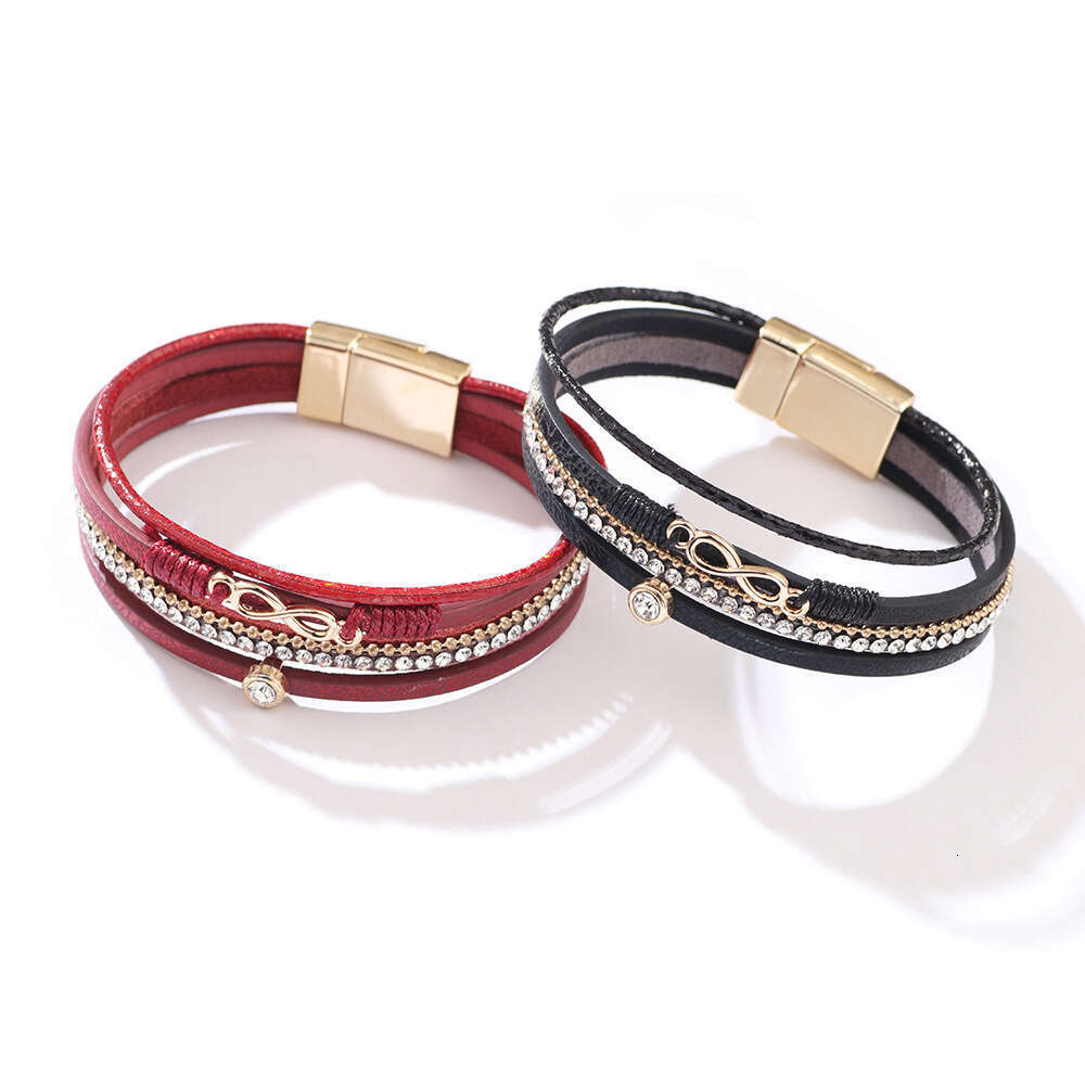 Women's 8-shaped with Bohemian broken magnetic buckle, woven strap and dia inlaid infinite symbol bracelet