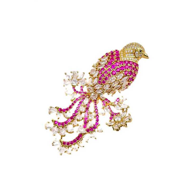 European And American Style Heavy Industry Design Elegant Feather Bird Shaped Luxury Inlaid Zircon Fashionable WomenS Brooch J251125