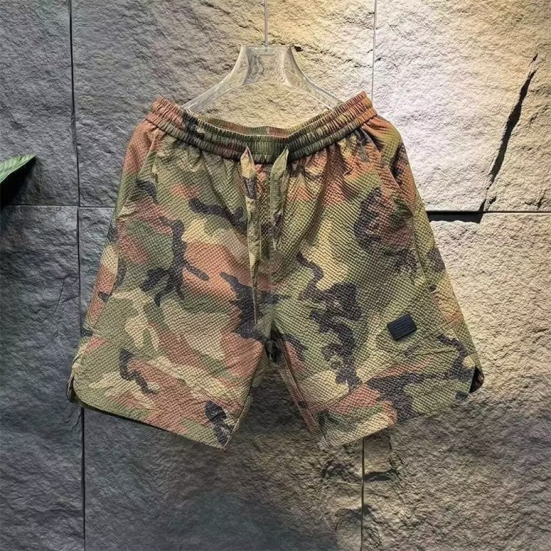 Summer trendy loose five quarter pants, Chinese military camouflage workwear shorts, men's straight leg fashionable versatile casual pants