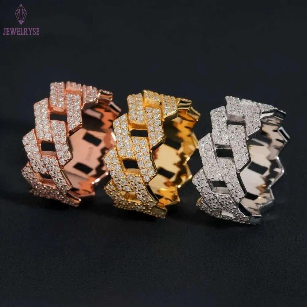 Factory Direct High Quality Hip Hop Two Row Sterling Sier Moissanite Iced Out Cuban Ring