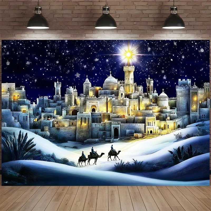 VIKAMA Christmas Dream Castle Snow Scene Tapestry Living Room Sofa Backdrop Wall Hanging Room Decor ThemeM251125