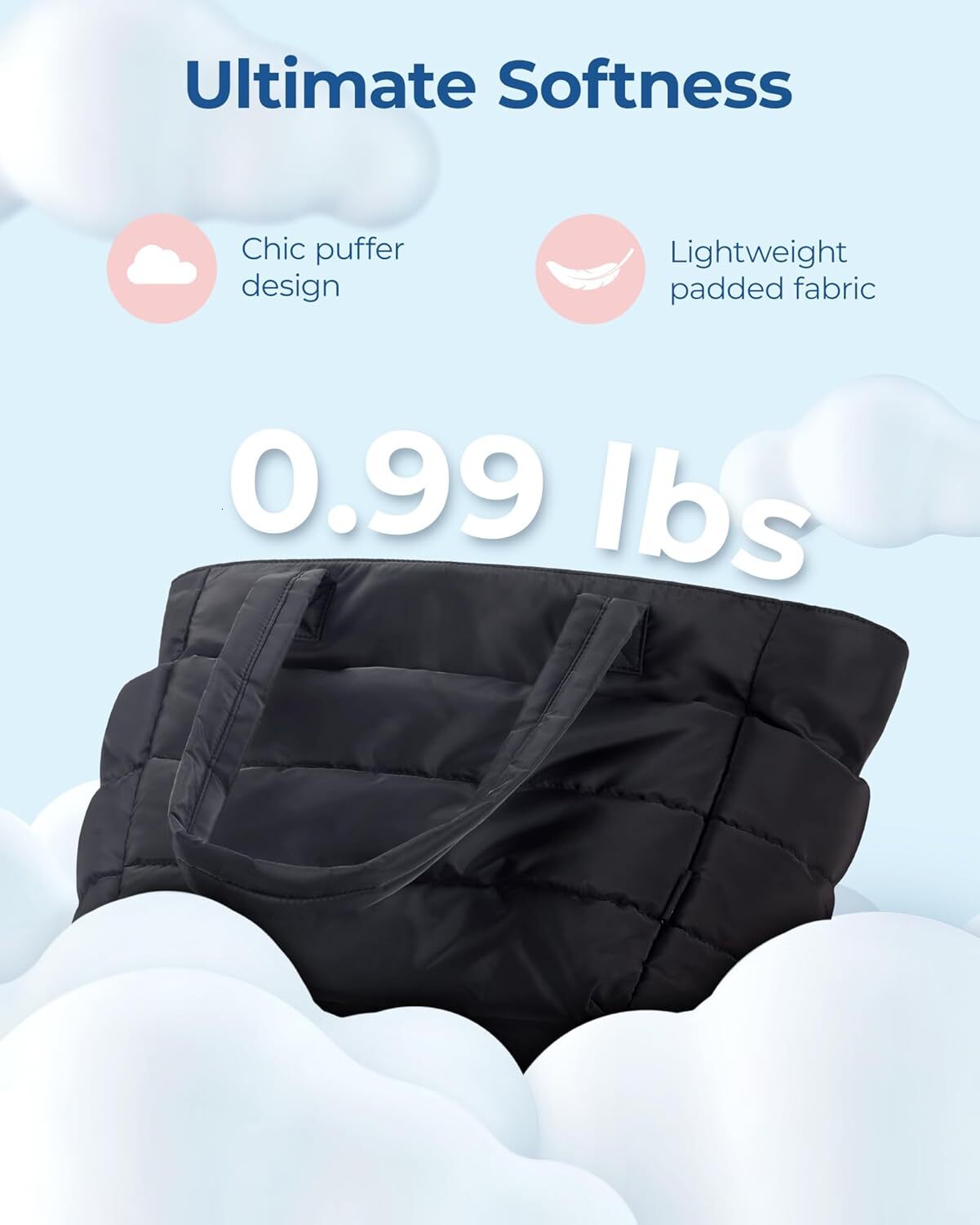 Women, Lightweight Puffy Tote With Compartments, Quilted Shoulder Bag Handbag For Travel, Work