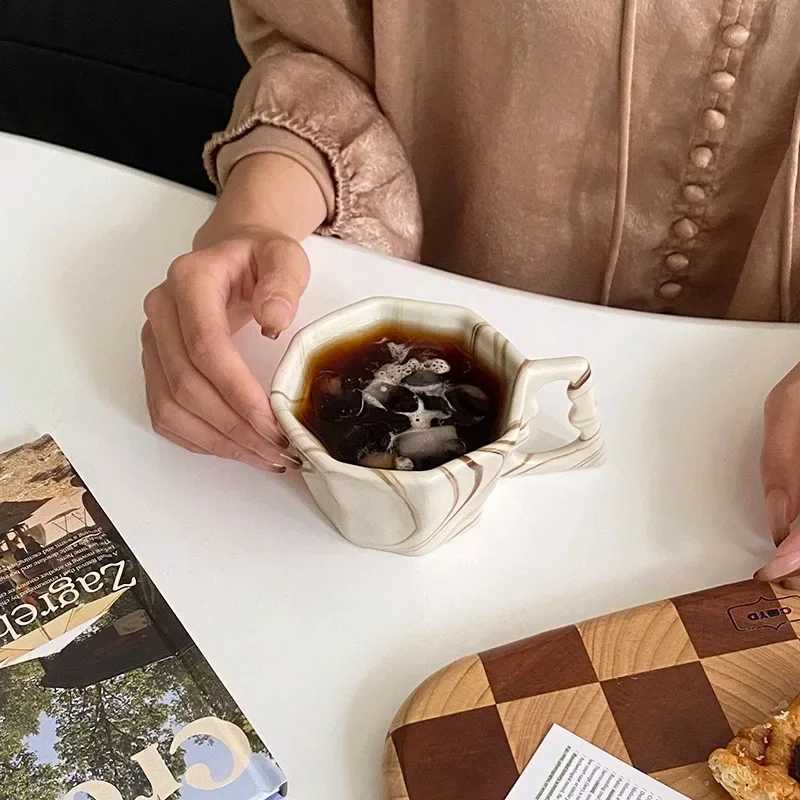 Simple Ink Octagonal MugCreative Ceramic Coffee MugScandinavian Style Home CupDesktop DecorationLatte Art Cup Y251125