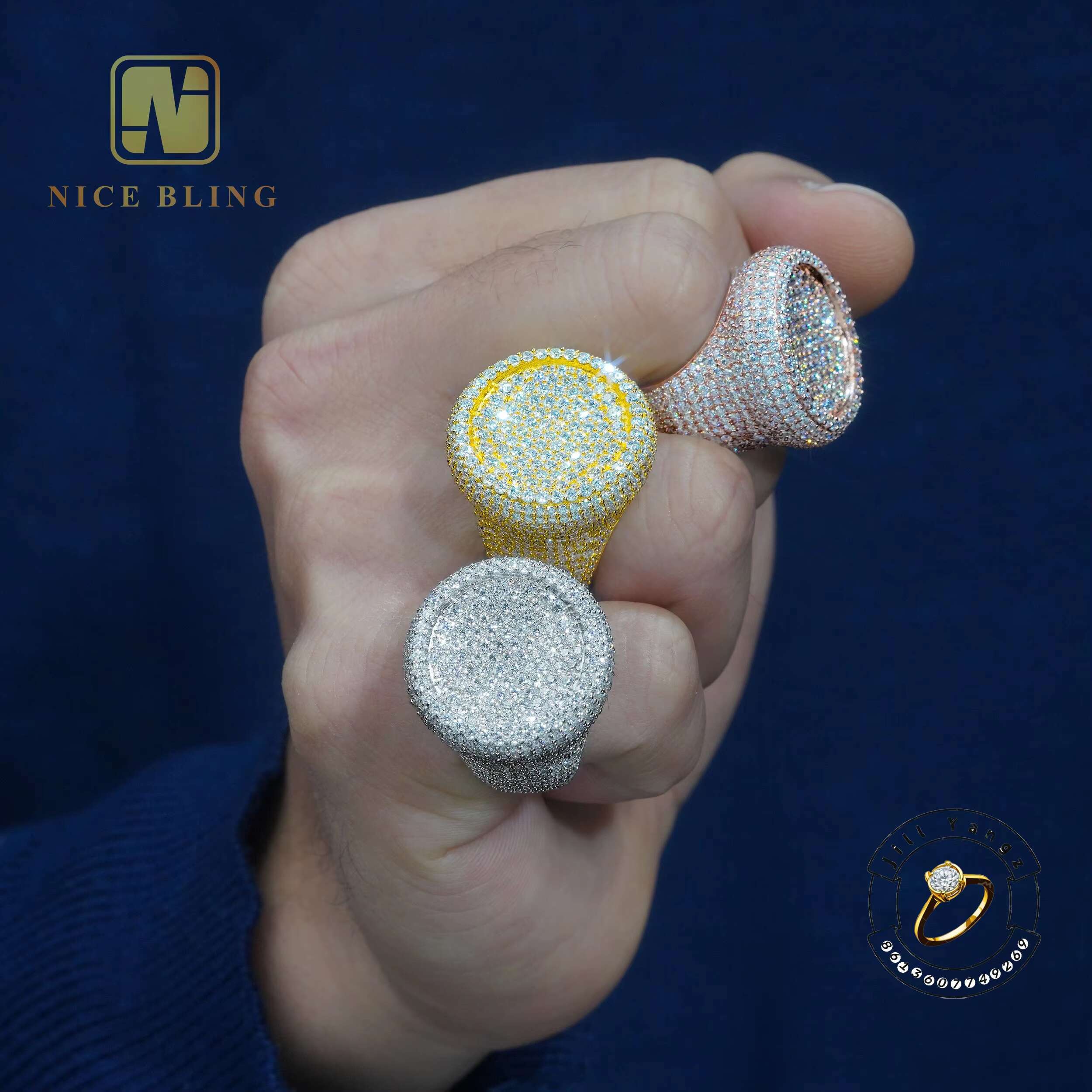 Rose Gold Plates Vvs Moissanite Championship Ring Sterling Silver Rings for Men Hip Hop Rock Iced Out Gifts for Men