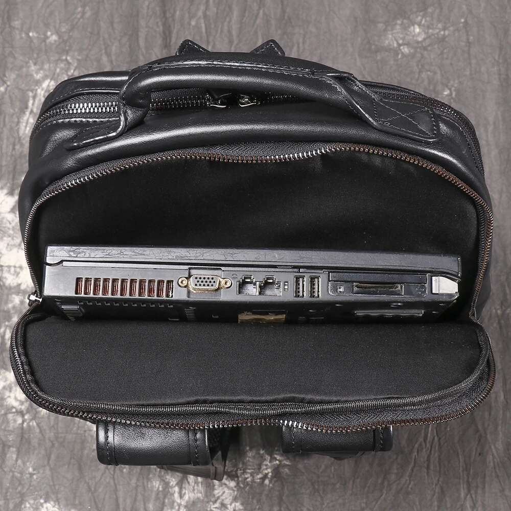 LUOKIR New Leather Men's School Bag With Layered Cowhide Handbag, Large Capacity Computer Bag, Women's Travel Backpack