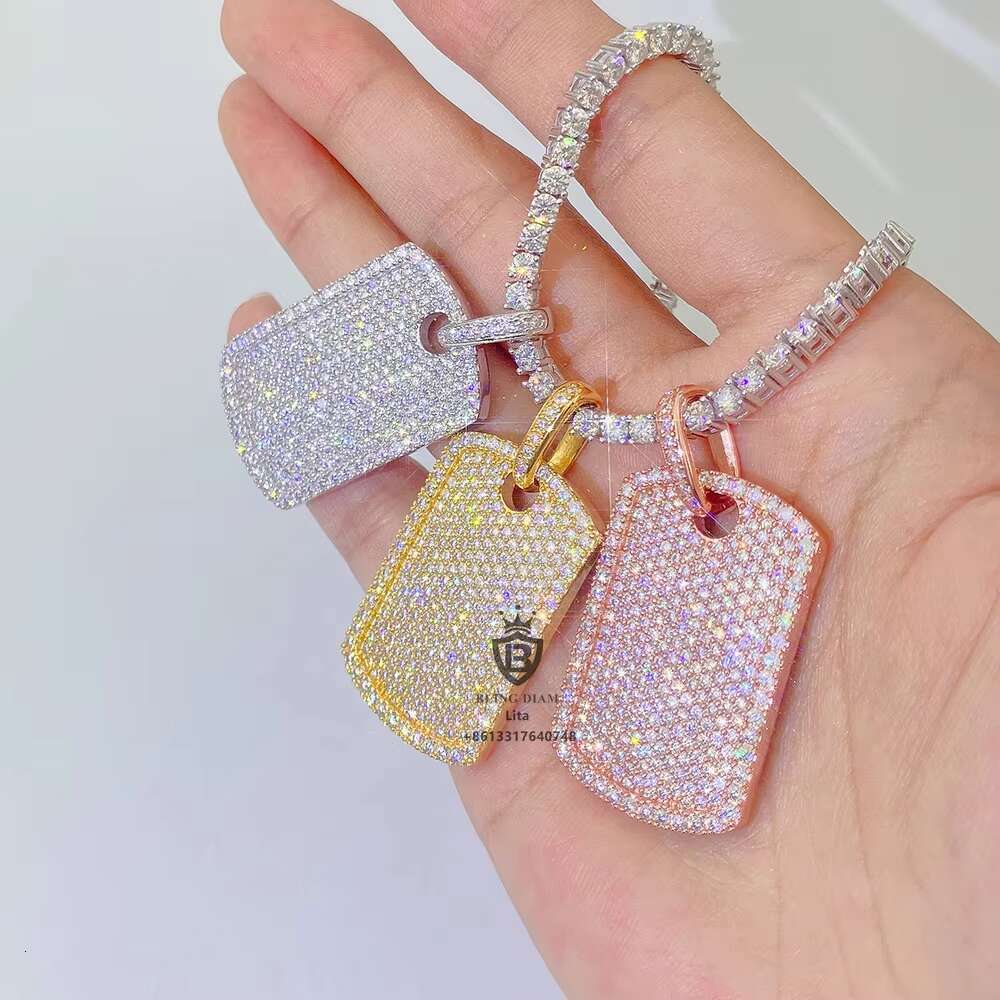 Hot Sale Solid Back Fully Iced Out 18k Gold Plated Sterling Silver Necklace Moissanite Diamond Pendant