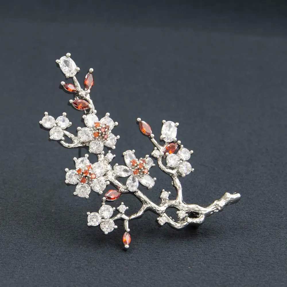 Elegant plum blossom flower cubic zirconia brooches pin lady scarf buckle wedding jewelry accessory for women A01920 J251125