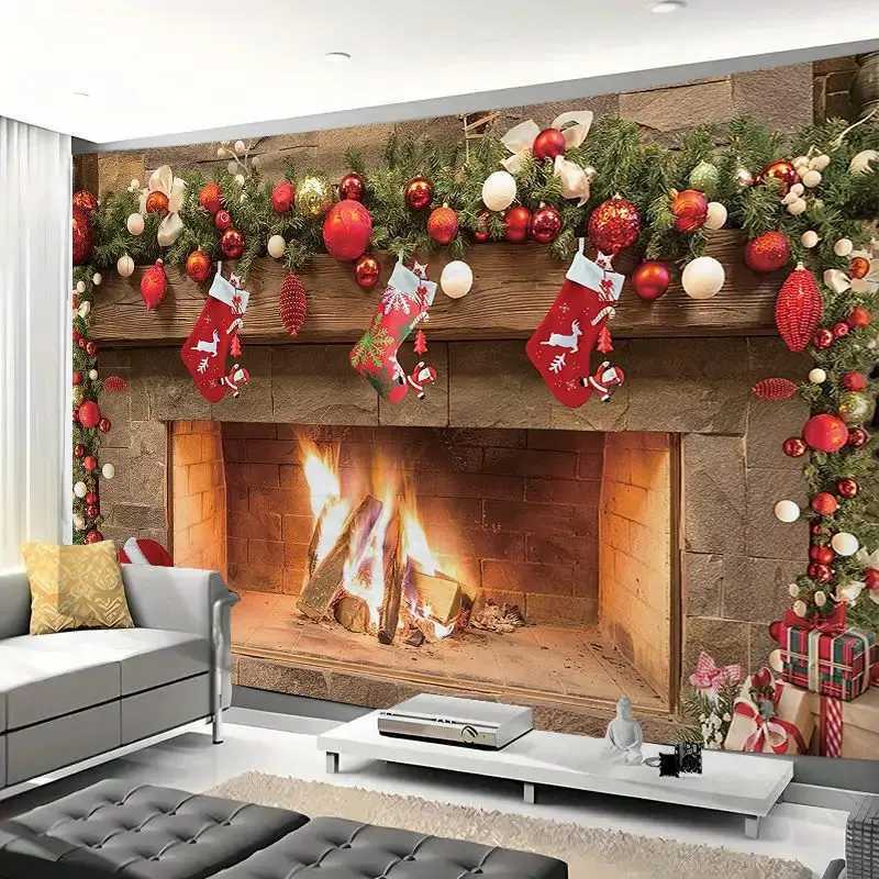 Christmas Tapestry Wall Hanging Cloth Xmas Tree Winter Window Decorative New Year Decor Snow Scene Background Cloth TapestriesM251125