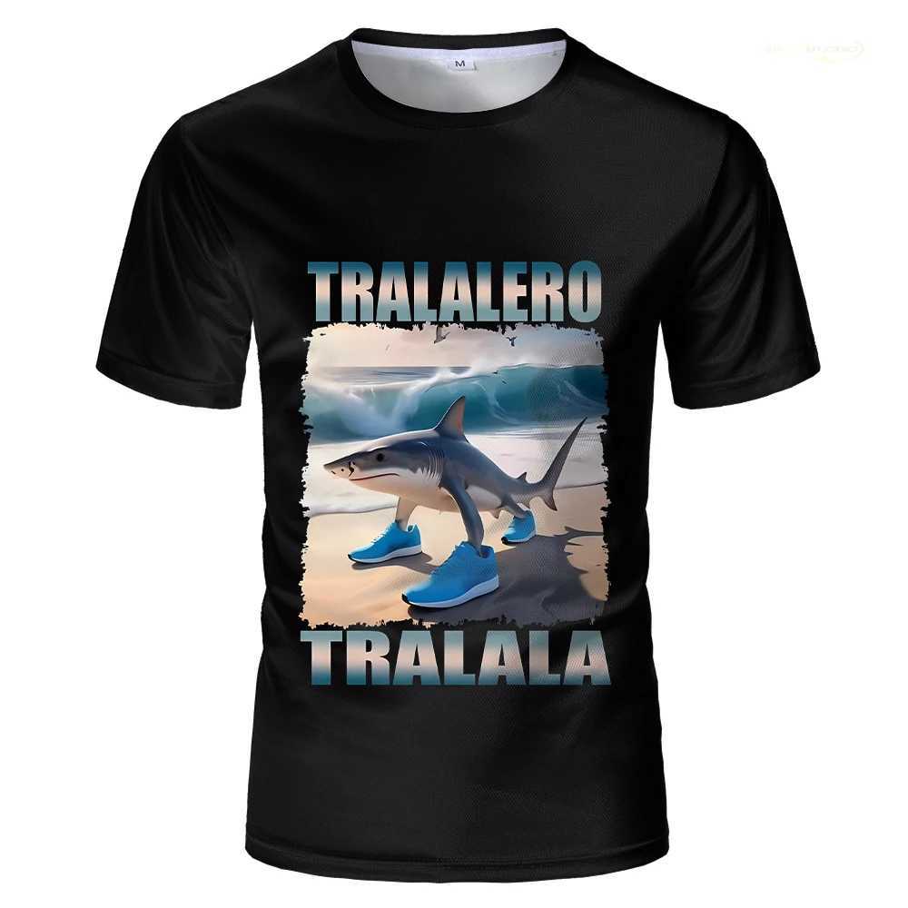 AI Brainrot animal graphic T-shirt Bombardiro crocodile print fun and humorous mens T-shirt womens loose top childrens clothing W250425