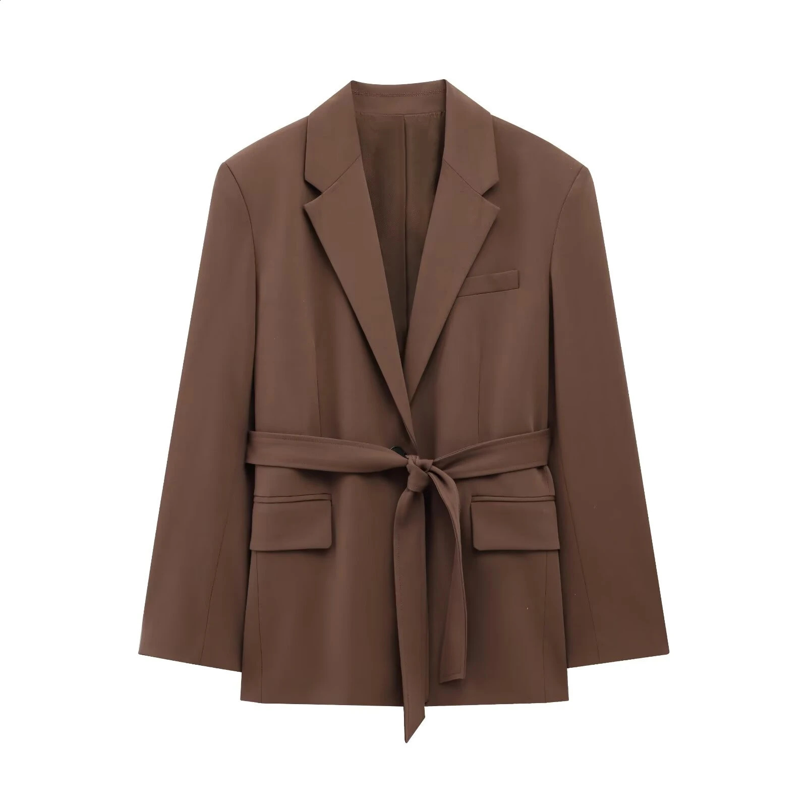 PB ZA 2025 Womens Brown Set with Belt Jacket and High Waist Wide Leg Mens Style Unique Appearance 250414Z