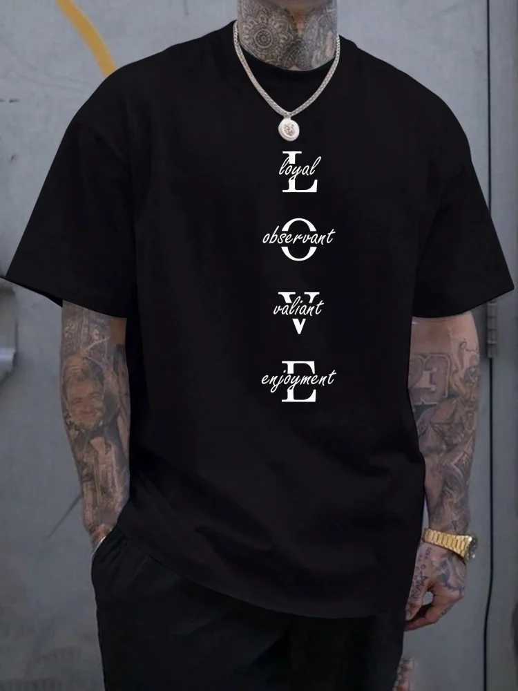 New Summer Daily Casual Mens T-shirt City Street Mens Fashion Short Sleeve Top 3D Love Letter Printing Mens T-shirt W250425