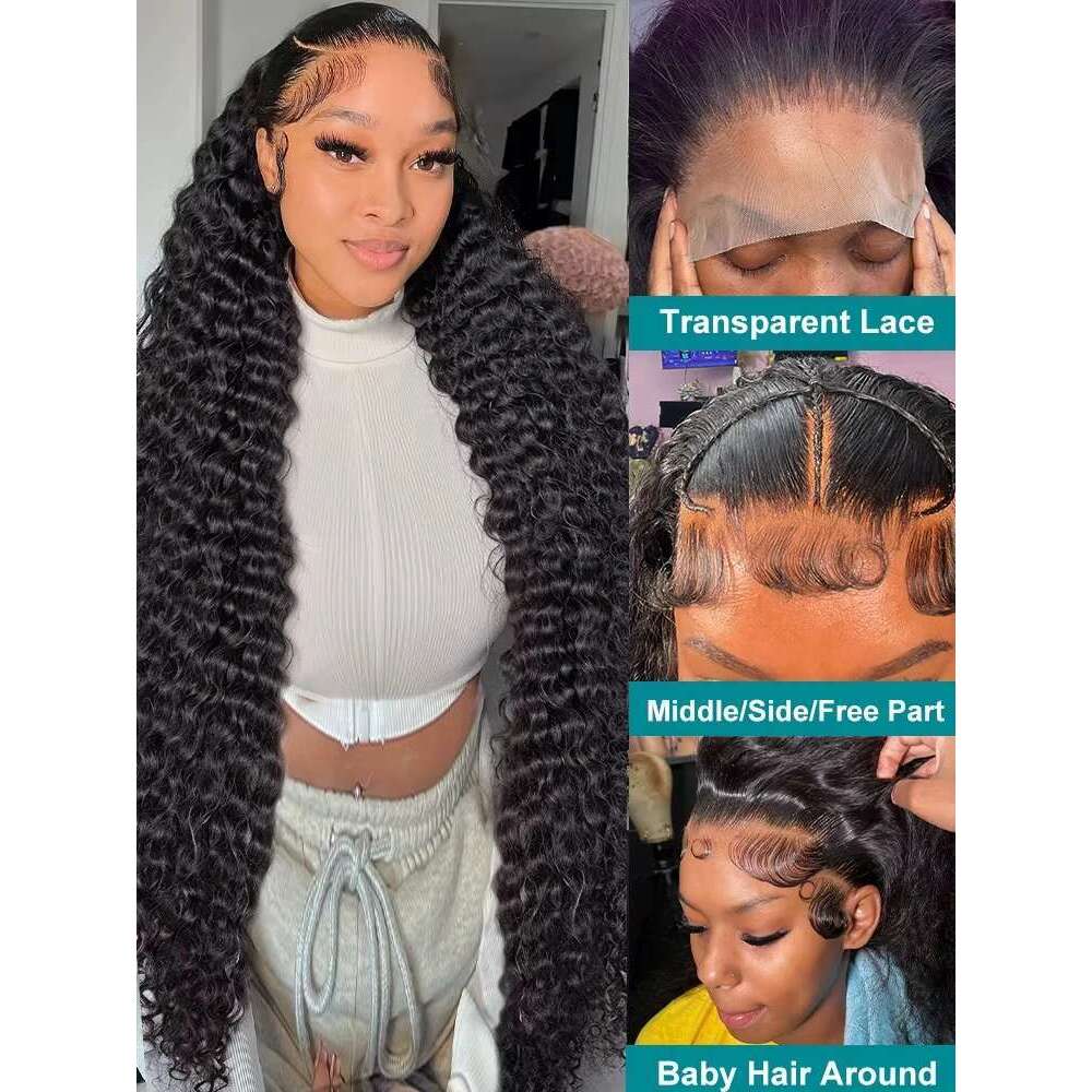 250 Density Brazilian 13X6 HD Deep Wave Lace Frontal Human Hair 30 32 40 Inch 13X4 Loose Curly Wigs Glueless 5X5 Closure Wig