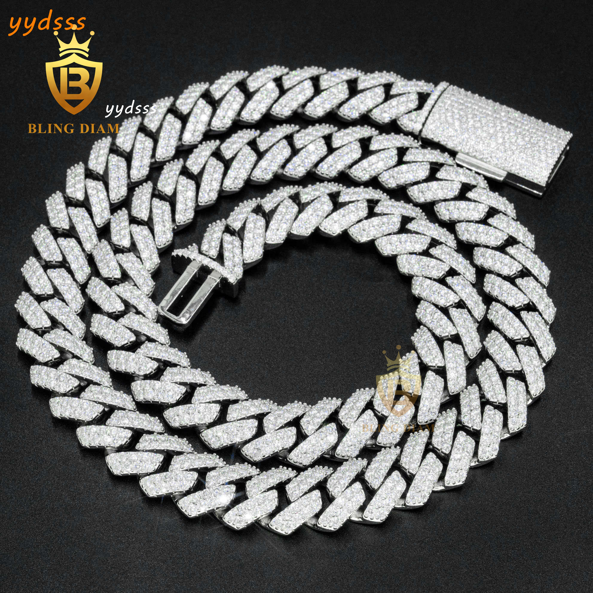 GRA Certificate Miami Cuban Chain 15mm Silver Iced Out Moissanite Cuban Link Chain Hip Pop Jewelry