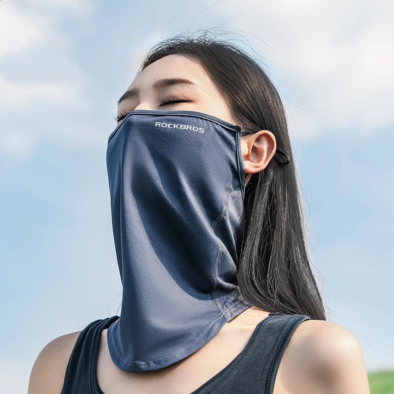 ROCKBROS Summer Ice Silk Mask Sun Protection Anti-UV Quick Dry Face Cover Breathable Dustproof Neck Protection Hanging Ear Scarf 250424