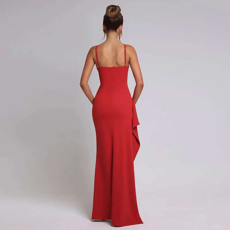 Dongdumaoyi Townlike V Neck High Split Sexy Party Dress Women Spaghetti Strap Summer Ruffles Elegant Maxi Long Dresses