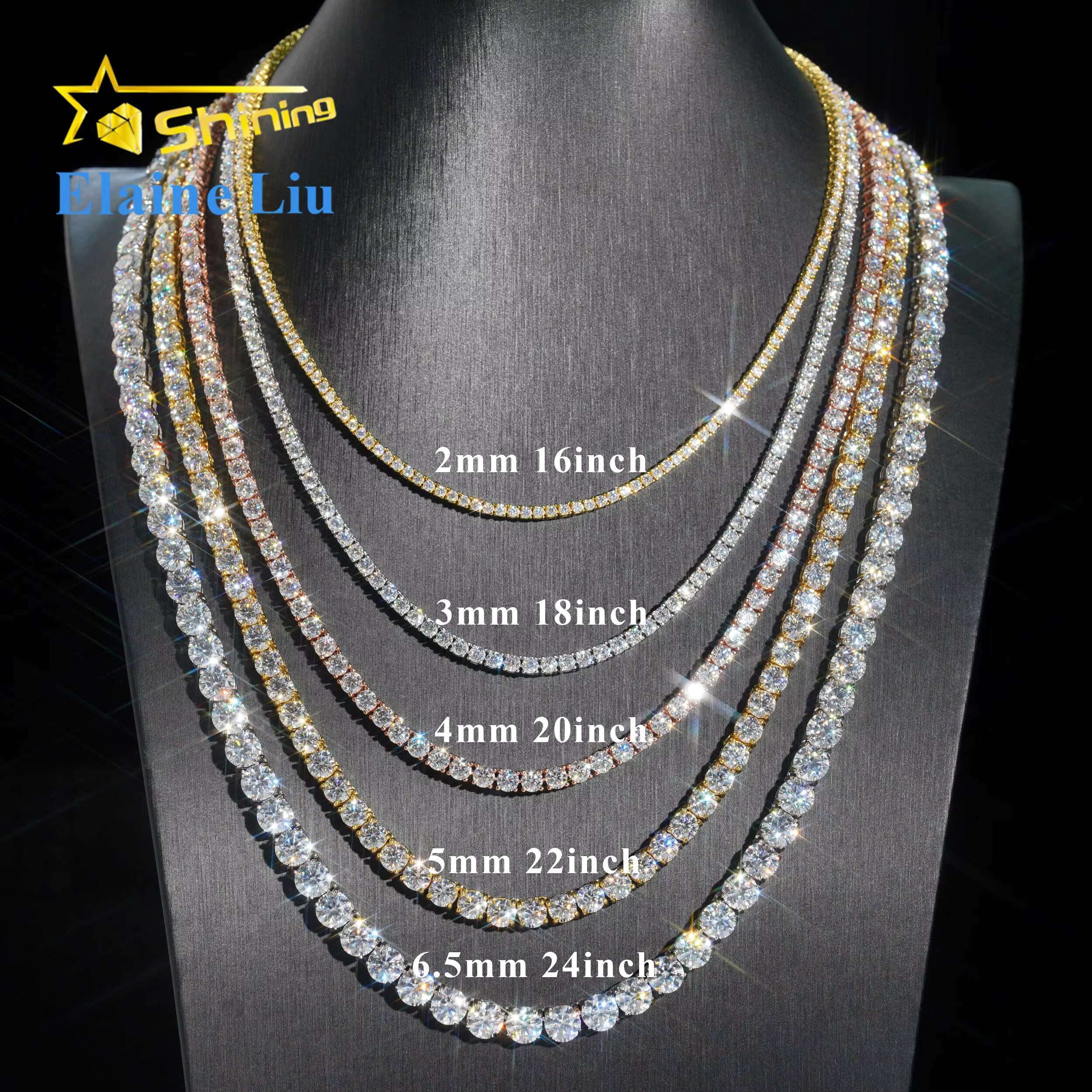 Factory Direct Price Iced Out 2mm 3mm 4mm 5mm 6.5mm VVS Silver 925 Hip Hop VVS Moissanite Diamond Tennis Chain
