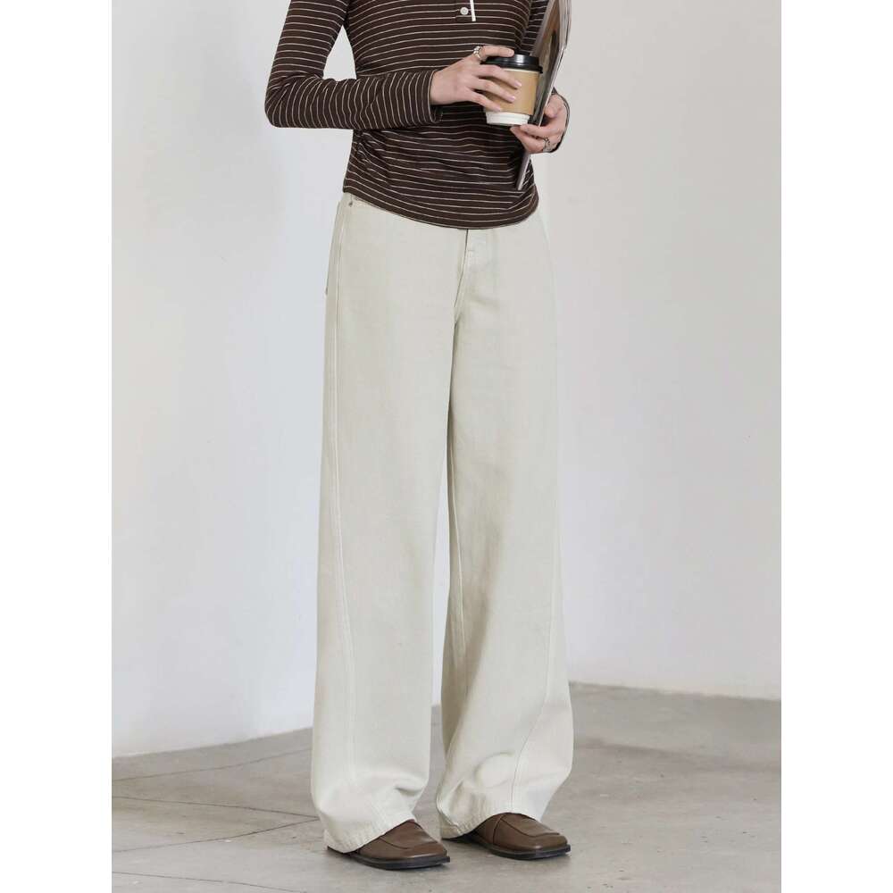 CHIC VEN Women Denim Pant High Waisted Cotton Twill Female White Jeans Slim Wide Leg Long Pants Spring Autumn 2024