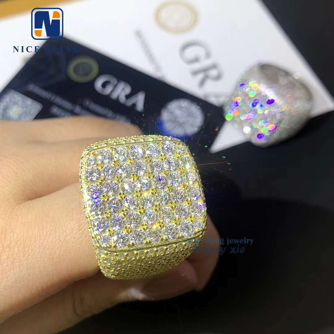 Hot Sell Drop Shipping White Gold Iced Out GRA Moissanite Diamond Ring for Men