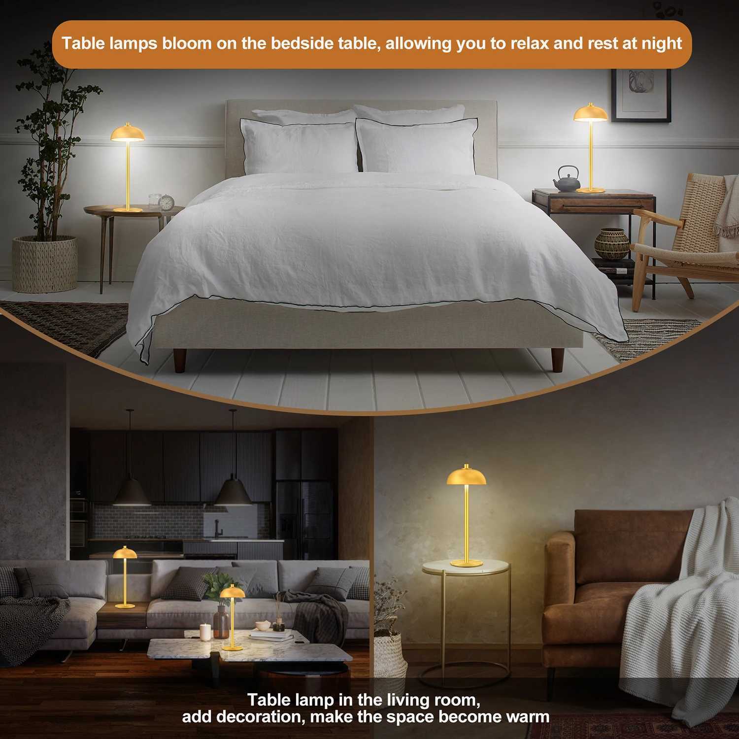 SUBORT Table Lamp for Bedroom Rechargeable Wireless Touch Lamp Camping Mushroom Creative Lamp Mood Light USB-C Desk LampM251125