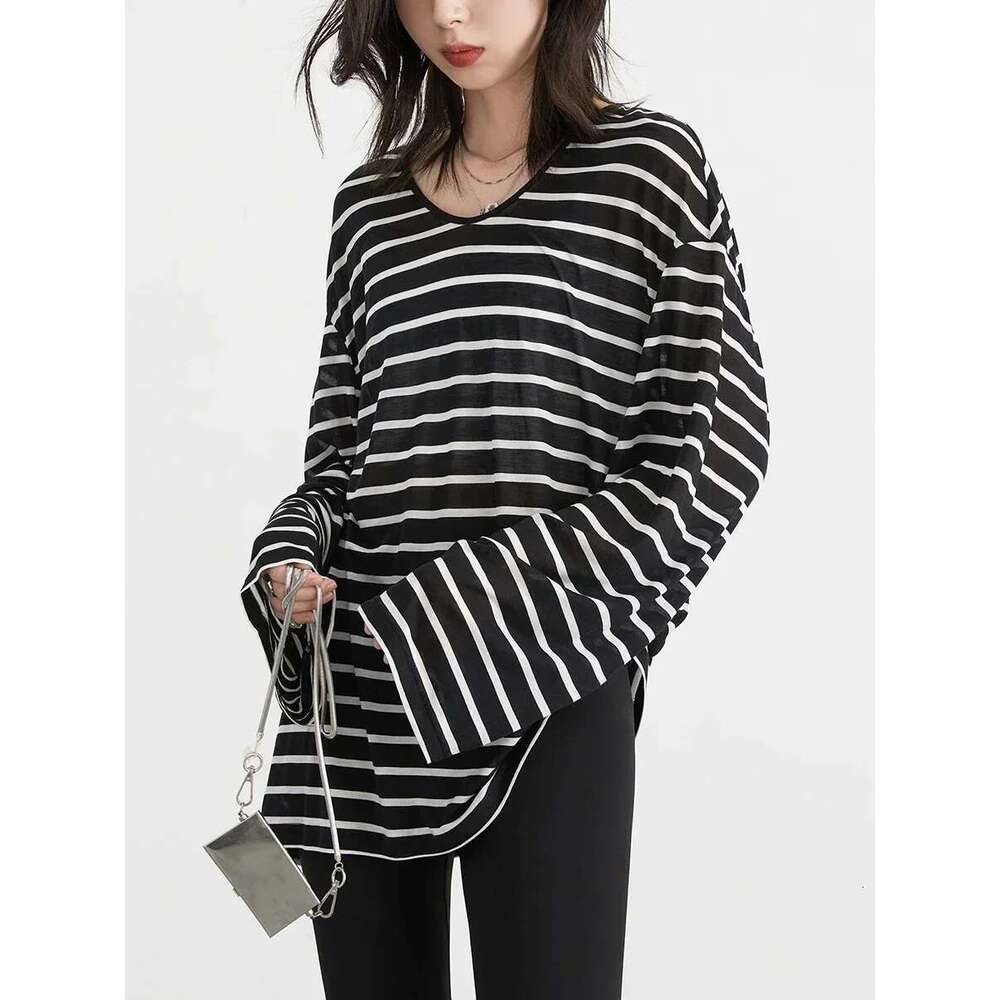CHIC VEN Women Sweaters New Striped Knitted T-Shirt U Collar Long Sleeve Hoodie Top Autumn 2024