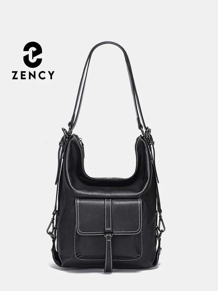 Zency Stylish Women Shoulder 100% Genuine Leather Large Capacity Handbag Multifunction Satchel Bag Backpack Trendy Bags