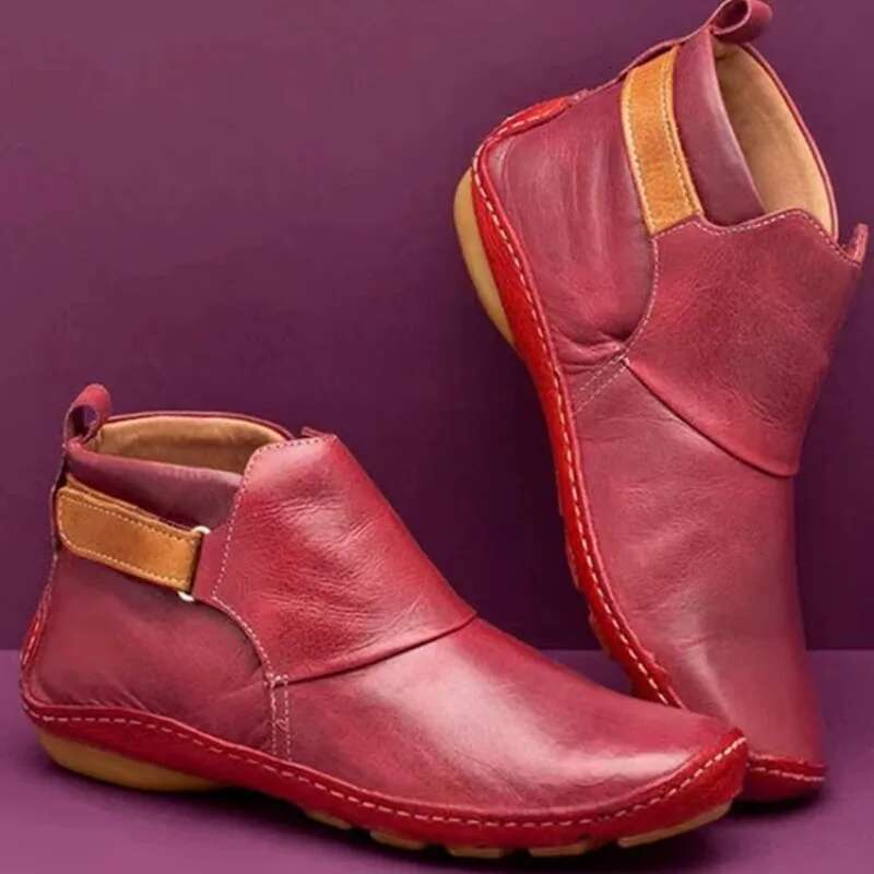 New Women's Shoes Short Boots Cowboy Flats Heel Casual Fashion Elegant Comfortable Size 43 Vintage Low Boot Zapatos Mujer