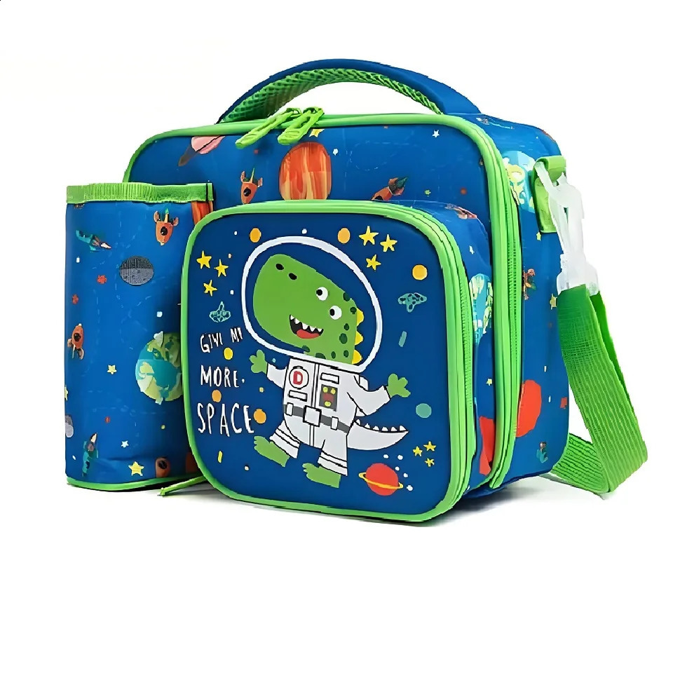 Insulated childrens lunch bag and mothers handbag crossover box with adjustable belt cartoon n dinosaur shark etc 250414z