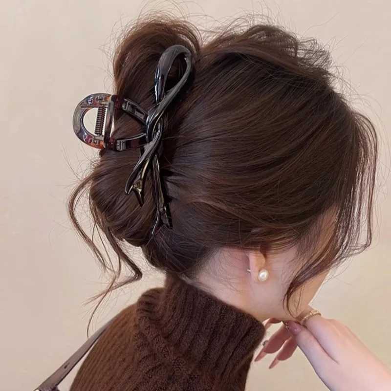 13cm acrylic ribbon bow hair clip crab hair clip smooth bucket headband hair clip shark ponytail for female hair accessoriesT250425