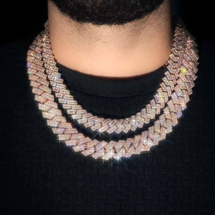 Hip Hop Baguette Cuban Chain Fine Jewelry 15mm 18mm 20mm 925 Solid Silver VVS Baguette Moissanite Cuban Link Chain Necklace